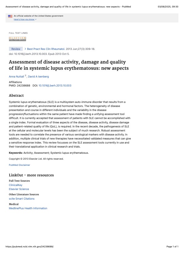 Assessment of disease activity, damage and quality of life in systemic lupus erythematosus: new aspects - PubMed